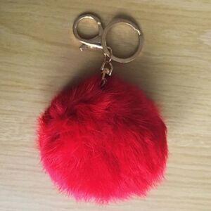 Fluffy Red Gold Pompom Ball Keychain Key Chain Holder